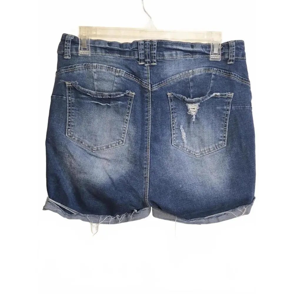 Elite Jeans Women's Distressed Denim Shorts with Button Fly - Picture 5 of 6